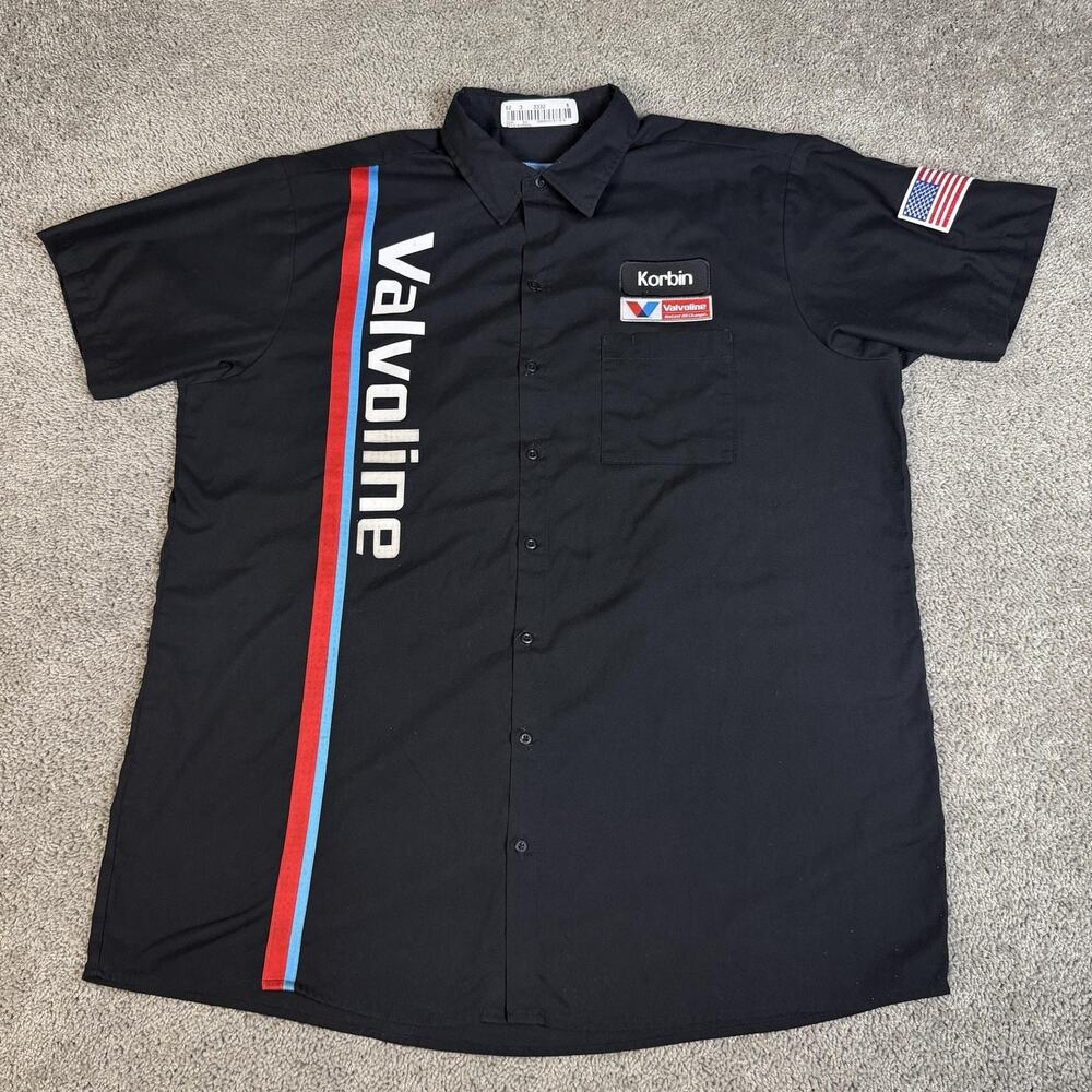 Valvoline Shirt Mens 2XL Black Short Sleeve Button Up Polyester Pocket Relaxed